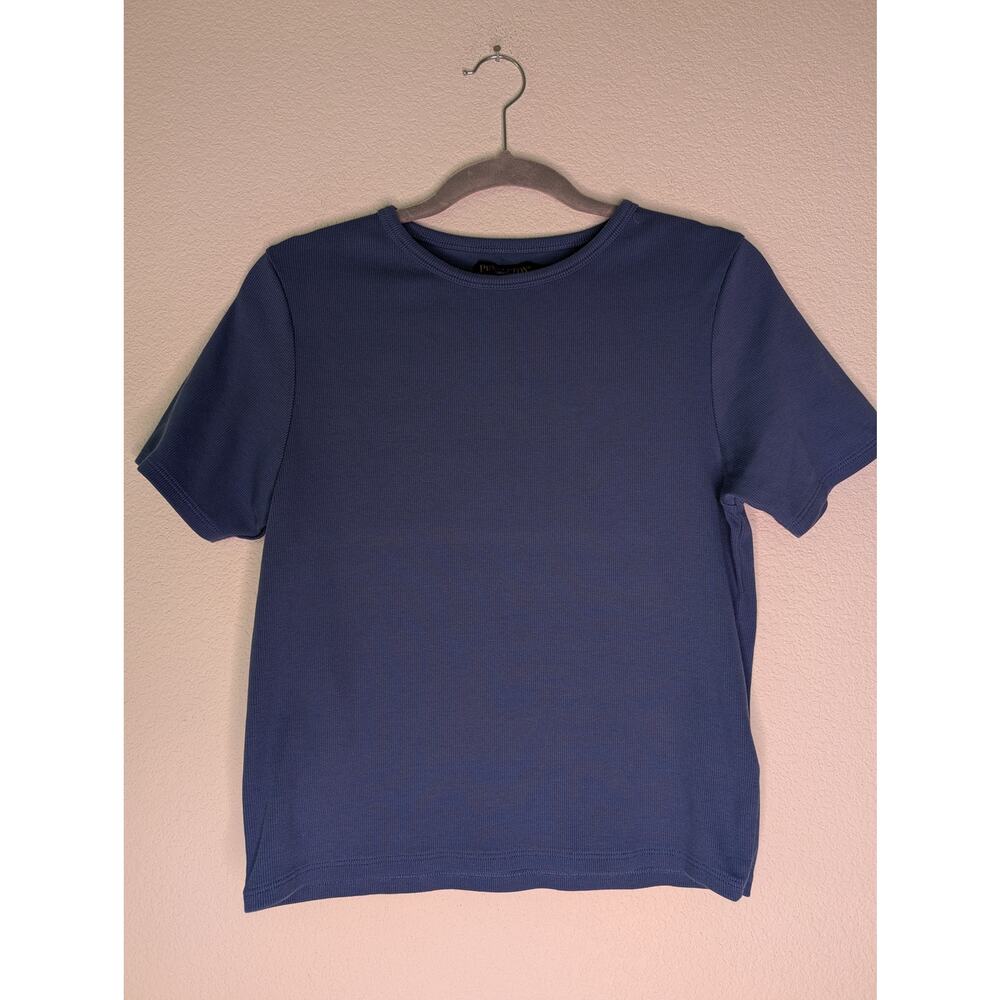 Pendleton Women's Ribbed Pima Cotton Crewneck Blue Tee L Elevated Basic Capsule